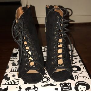 Black open toed booties